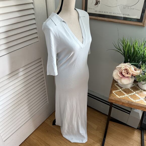 EQUIPMENT Womens Dress Medium Plein Air Blue Midi Stretch Kniit Simple Chic $395 - Picture 4 of 14